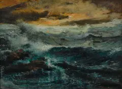Elliott Daingerfield, Waves crashing on the shore, oil on canvas
