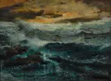 Elliott Daingerfield, Waves crashing on the shore, oil on canvas