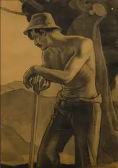 Dunbar D. Beck, A moment's rest, charcoal on paper