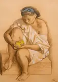 Joven con limones (Young Woman with Lemons) by Francisco Zúñiga, 1982, crayon and pastel on paper, sold Apr 2015