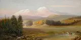Gilbert Munger, Mount Shasta with Indians, oil on canvas