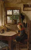 William Hahn, Little peasant girl swatting flies, 1863, oil on canvas affixed to board