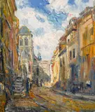 Joseph Kleitsch, Rue Bourbon-Penthievre, Vernon, France, circa 1927, oil on canvas