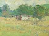 Selden Connor Gile, Chartreuse meadow, barns at woods