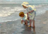 Alice Brown Chittenden, Children at the seashore, oil on canvas affixed to board