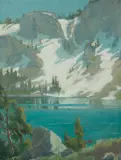 Winter reflections, Sierra Nevadas by Elmer Wachtel, oil on canvas affixed to board, offered Apr 2015
