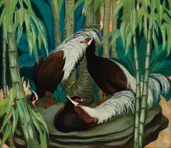 Nesting by Jessie Arms Botke, oil and gold leaf on board, offered Apr 2015