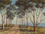 Paul Grimm, Hilltop road; Trees and hills; Ranch scene; Trees along a road (group of 4)