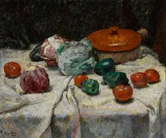 Géza Kende, Stoneware and cabbage (Still life with vegetables), 1944, oil on canvas