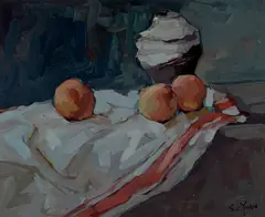Si Chen Yuan, Merry peach, oil on masonite