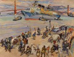 Joseph Raphael, Muni Pier, San Francisco, ink and oil on paper affixed to board