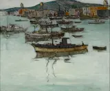 Paul Sample, Boats at anchor, oil on canvas
