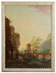 French School, A river landscape with figures conversing in the foreground; also a companion painting (a pair)