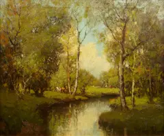 A river scene with grazing cattle by George Thompson-Pritchard, oil on canvas, offered Feb 2015