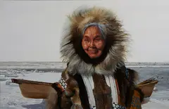 Ray Swanson, Eskimo Lady and Her Land, oil on board
