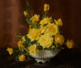 Florence Julia Bach, A still life with yellow roses, oil on board