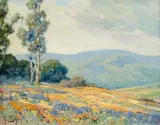 Angel Espoy, Landscape with wildflowers, oil on canvas affixed to board
