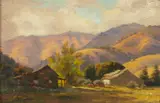 Thaddeus Welch, A California farm scene; A California landscape (painted on two sides of the same board), oil on board