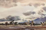 Rex Brandt, Riders in a California landscape, watercolor on paper