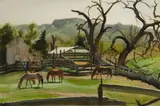 Grazing horses by Emil Kosa Jr., watercolor on paper, sold Feb 2015