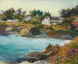 Blessing LeMohn, View of Mendocino; Fishing boats in the cove; View of a cove, Mendocino (Group of 3), first and second signed 'LeMohn' (lower left); third signed 'LeMohn' (lower right)