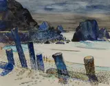 William A. Gaw, Fishing on the Beach, Caspar, Mendocino, watercolor on board
