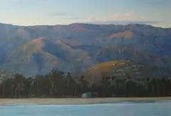 Richard Schloss, Evening light from Stearns Wharf, oil on canvas