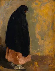 Victor William Higgins, Standing Indian Woman with Black Shawl, oil on board