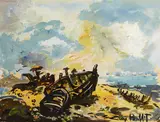 Guy Buffet, Boats on the water, oil on board