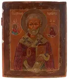 Russia, 19th century by Icon of St. Nicholas the miracle worker, tempera on wood, offered Feb 2015