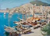 Nicolas Haritonoff, Italian port city, oil on board