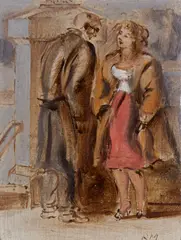 Reginald Marsh, Man and Woman, oil on Masonite