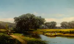 Landscape with figures by Edward Gay, oil on canvas, sold May 2015