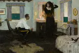 Dean Cornwell, As Kent sat there, uttering no word, the demands of the immense responsibility that had fallen upon him and the great fight that lay ahead pounded within, oil on canvas