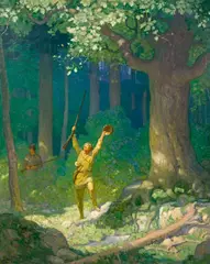 N. C. Wyeth, ...Emerging into an opening that appeared to have been formed partly by the ravages of the wind, and partly by those of fire., 1925, oil on canvas