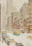 Snowstorm in Midtown Manhattan by Guy Carleton Wiggins, oil on canvasboard, sold May 2015
