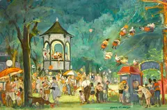 Cecil Crosley Bell, Carnival at Royalton, Vermont, 1965, oil on canvasboard