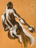 Thomas Hart Benton, Figure Study for "Over the Mountains,", gouache and ink on paper