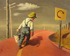 Georges Schreiber, The bend in the road, oil on canvasboard