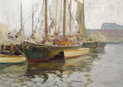 In Harbor by Anthony Thieme, oil on board, sold Dec 2013