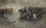 Allen C. Redwood, Pursuit to Appomattox, Custer's charge, oil on canvas laid down on board