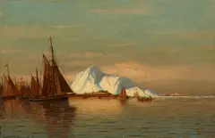 William Bradford, Whalers off an arctic village, oil on canvas