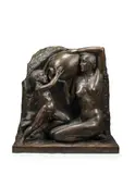 Janet Scudder, A Wall Fountain, stone and bronze with brown patina