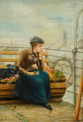 Henry Bacon, Arriving at New York Harbor, oil on panel