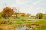 Olive Parker Black, Autumn landscape, oil on canvas laid down on board