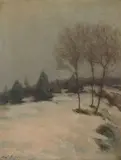 Elliott Daingerfield, Snow scene, evening, oil on canvas