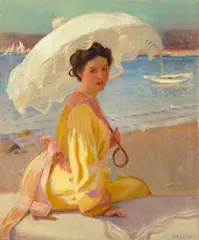 William McGregor Paxton, Girl with the Sea Beyond, oil on canvas