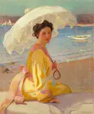William McGregor Paxton, Girl with the Sea Beyond, oil on canvas
