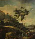 Abraham Bloemaert, An extensive landscape with figures on a track, oil on panel