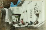 Hercules Brabazon Brabazon, A street in Aswan, Egypt, pencil and watercolor on paper laid down on board